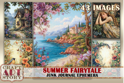 Summer Fairytale Digital Paper, junk journal Ephemera