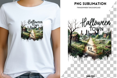 Halloween Town PNG, Digital Download, Watercolor Sublimation, Hallowee