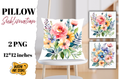 Flowers pillow sublimation. 2 watercolor pillow design