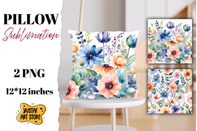 Flowers pillow sublimation. 2 watercolor pillow design