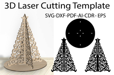 3D Christmas Tree SVG Laser Cutting Template Vector EPS, CDR