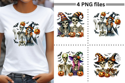 Funny Skeleton Couple for Shirt Design, Cute Halloween PNG Digital Dow