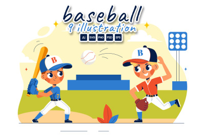 9 Baseball Kids Player Illustration