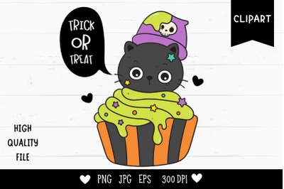 Halloween cats on cupcake kawaii clipart kitten animal