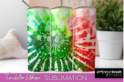 Christmas Tie Dye Tumbler Wrap, Glitter Tumbler Sublimation