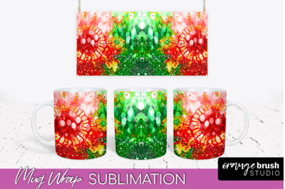 Christmas Tie Dye Mug Wrap - Glitter Mug Sublimation