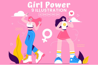 9 Girl Power Vector Illustration