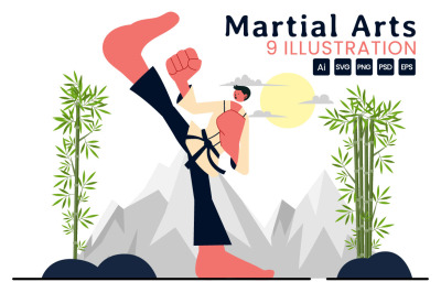 9 Martial Arts Vector Illustration