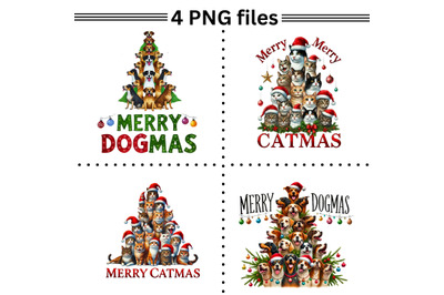 Merry Dogmas &amp; Catmas PNG, Funny Pet Christmas PNG Set, Festive Animal