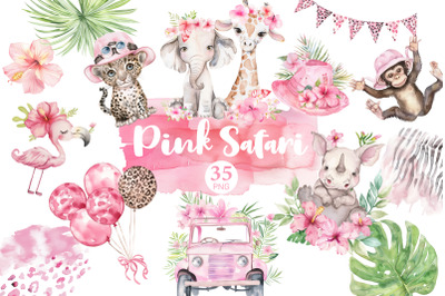 Pink Safari Clipart | Baby Shower PNG Bundle