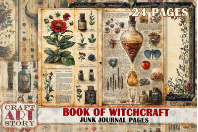 Book Witchcraft junk journal Pages printable,Mystic Witch