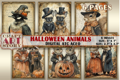 Halloween animals-1 picture collage cards atc BONUS