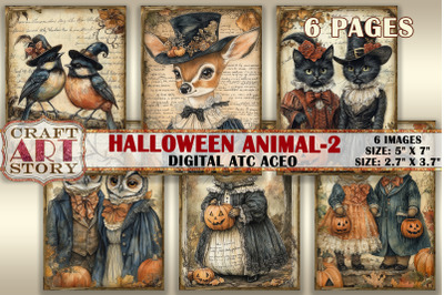 Halloween animals-2 picture collage cards atc BONUS