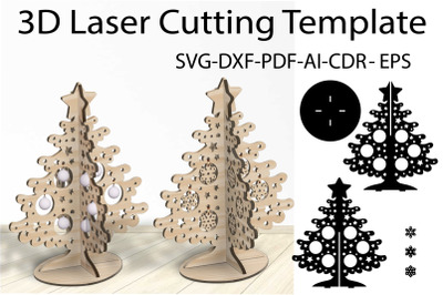 3D Christmas Tree SVG Laser Cutting Template Vector EPS, CDR