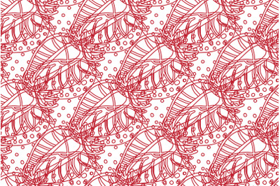 Strawberry seamless pattern&2C; red line art on white background&2C; botanic