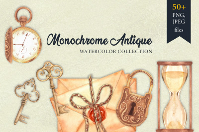 Monochrome antique watercolor collection