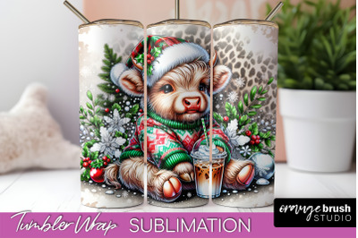 Christmas Tumbler Wrap, Highland Cow Tumbler Sublimation