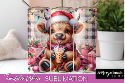 Christmas Tumbler Wrap, Highland Cow Tumbler Sublimation