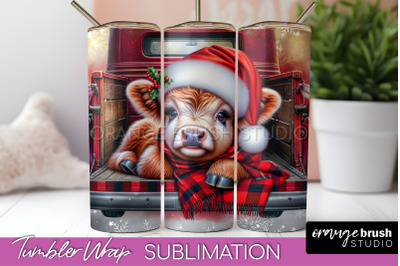 Christmas Tumbler Wrap, Highland Cow Tumbler Sublimation