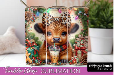 Christmas Tumbler Wrap, Highland Cow Tumbler Sublimation