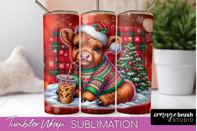 Christmas Tumbler Wrap, Highland Cow Tumbler Sublimation