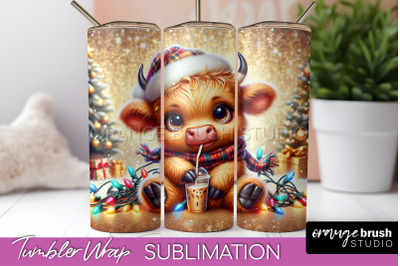 Christmas Tumbler Wrap, Highland Cow Tumbler Sublimation