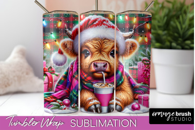 Christmas Tumbler Wrap, Highland Cow Tumbler Sublimation