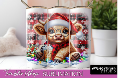 Christmas Tumbler Wrap, Highland Cow Tumbler Sublimation