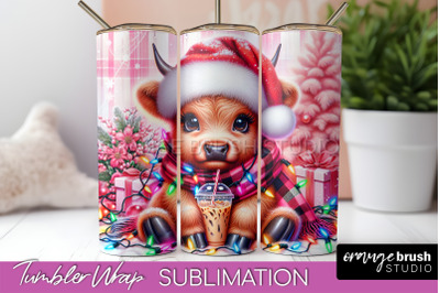 Christmas Tumbler Wrap, Highland Cow Tumbler Sublimation