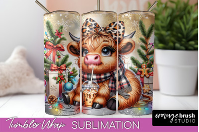 Christmas Tumbler Wrap, Highland Cow Tumbler Sublimation