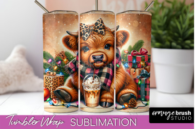 Christmas Tumbler Wrap, Highland Cow Tumbler Sublimation