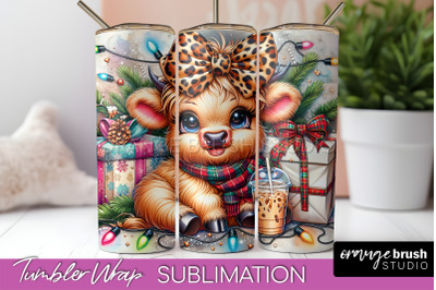 Christmas Tumbler Wrap, Highland Cow Tumbler Sublimation