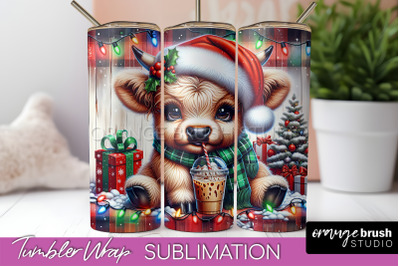 Christmas Tumbler Wrap, Highland Cow Tumbler Sublimation