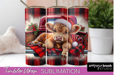 Christmas Tumbler Wrap, Highland Cow Tumbler Sublimation