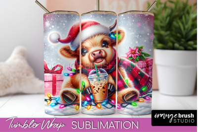 Christmas Tumbler Wrap, Highland Cow Tumbler Sublimation