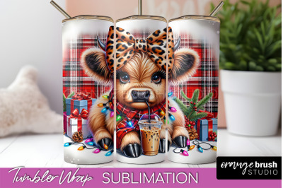 Christmas Tumbler Wrap, Highland Cow Tumbler Sublimation