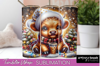 Christmas Tumbler Wrap, Highland Cow Tumbler Sublimation