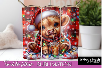 Christmas Tumbler Wrap, Highland Cow Tumbler Sublimation