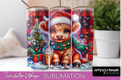 Christmas Tumbler Wrap, Highland Cow Tumbler Sublimation