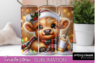 Christmas Tumbler Wrap, Highland Cow Tumbler Sublimation