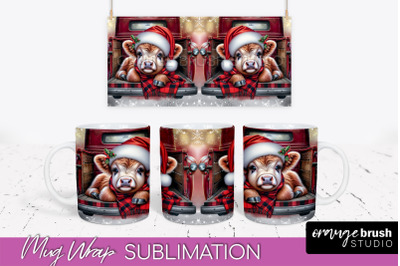 Christmas Mug Wrap - Highland Cow Mug Sublimation