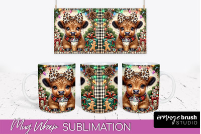 Christmas Mug Wrap - Highland Cow Mug Sublimation