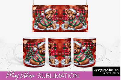 Christmas Mug Wrap - Highland Cow Mug Sublimation