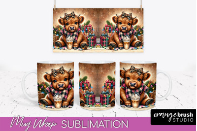 Christmas Mug Wrap - Highland Cow Mug Sublimation