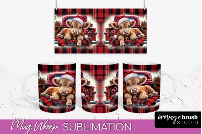 Christmas Mug Wrap - Highland Cow Mug Sublimation