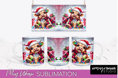 Christmas Mug Wrap - Highland Cow Mug Sublimation