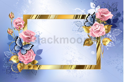 Pink rose and butterfly banner