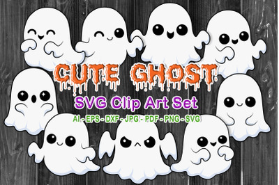 Halloween Cute Ghost SVG Clip Art Set