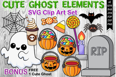 Cute Ghost Decor Elements SVG Clip Art Set