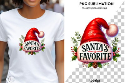 Santa&#039;s Favorite, Retro Santa Hat PNG for Cozy Christmas, Sublimation